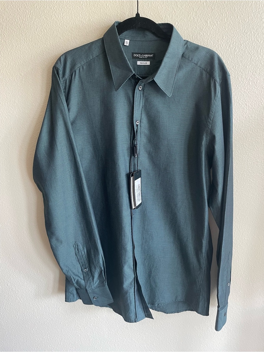 NWT Dolce & Gabbana Men's Dark Green Micro-Textured Button-Up cotton dress Shirt - Picture 7 of 13